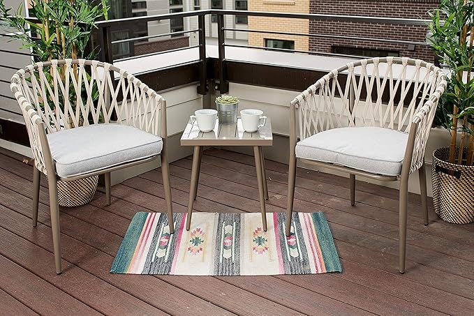 Quality Outdoor Living 65-YZSP01 Seville Rope 3 Piece Chat Set, Grey Steel + Grey Cushions | Amazon (US)