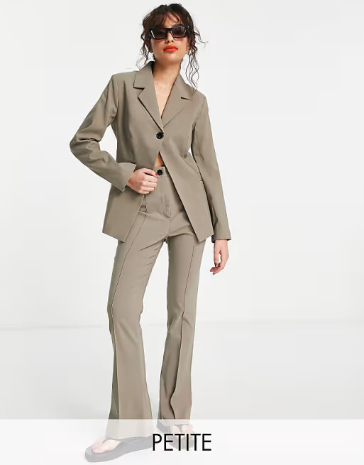 Topshop Petite bengaline flared trouser in dark olive | ASOS (Global)