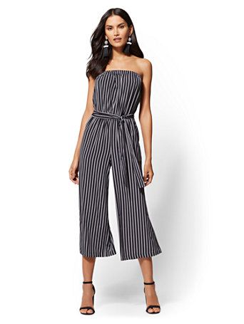 Black Stripe Strapless Jumpsuit | New York & Company