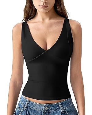 QINSEN Womens Double Lined Tank Tops Sexy V Neck Seamed Cup Adjustable Spaghetti Straps Camisole ... | Amazon (US)