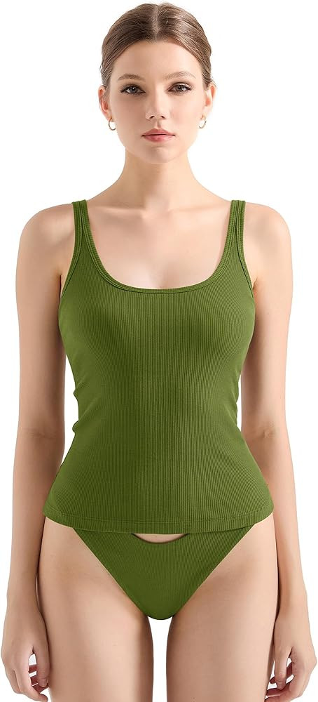 SUUKSESS Women Padded Cotton Ribbed Long Tank Tops Casual Summer Going Out Sleeveless Scoop Neck ... | Amazon (US)