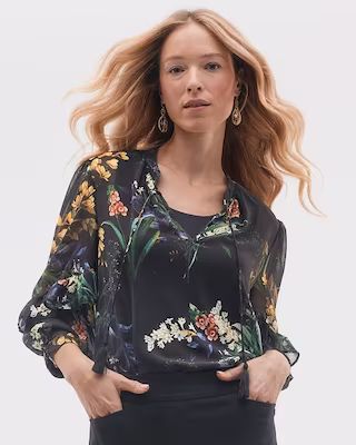 Chiffon Floral Ruffle Sleeve Blouse | Chico's
