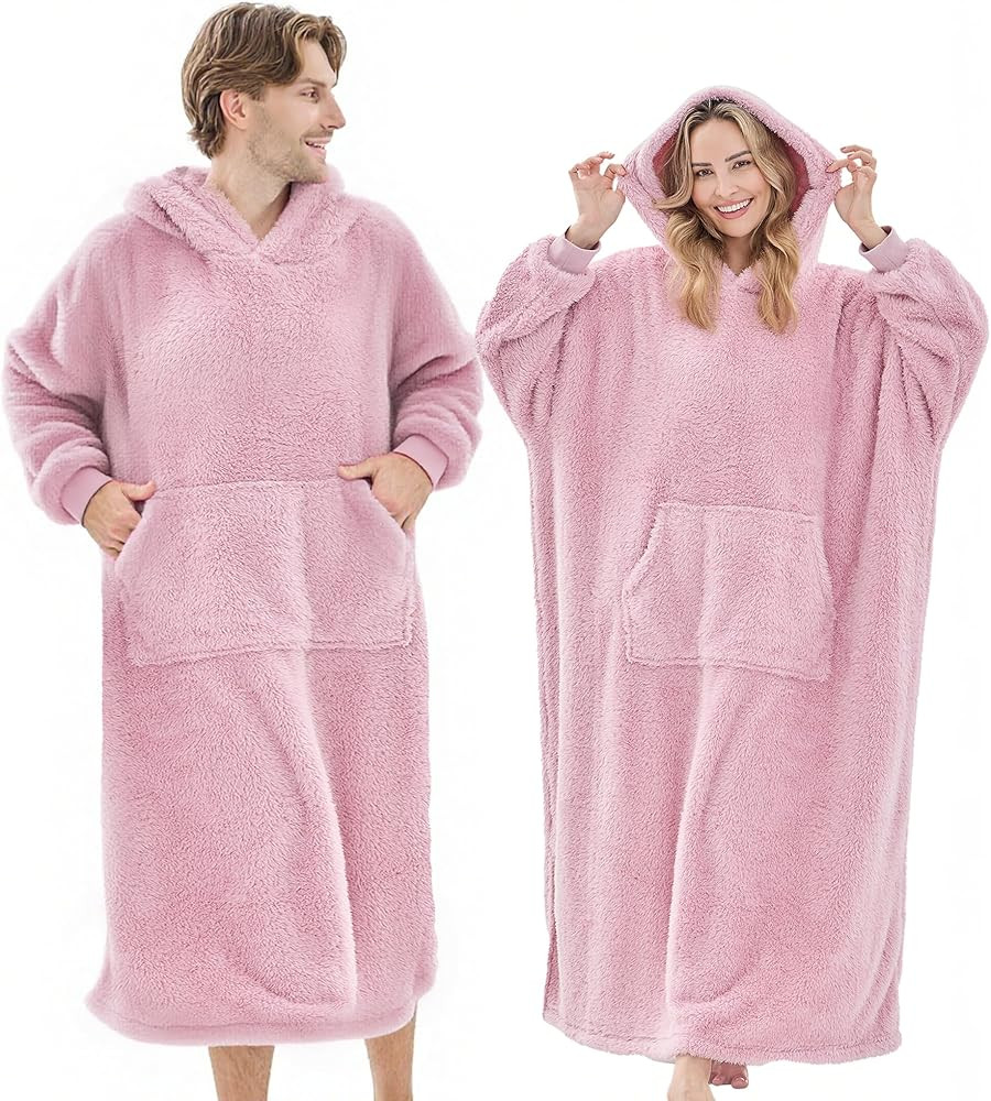 Wearable Blanket Hoodie for Women Men, Fleece Warm Comfy Hooded Sweatshirt with Pockets & Sleeves... | Amazon (US)