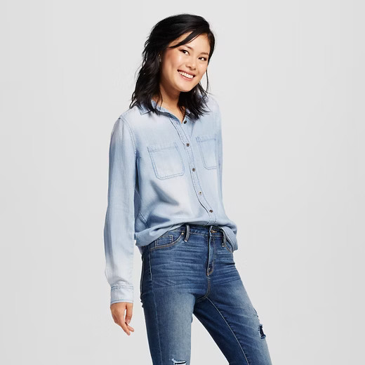 Women's Denim Shirt Medium Wash S - Mossimo Supply Co.™ (Juniors') | Target