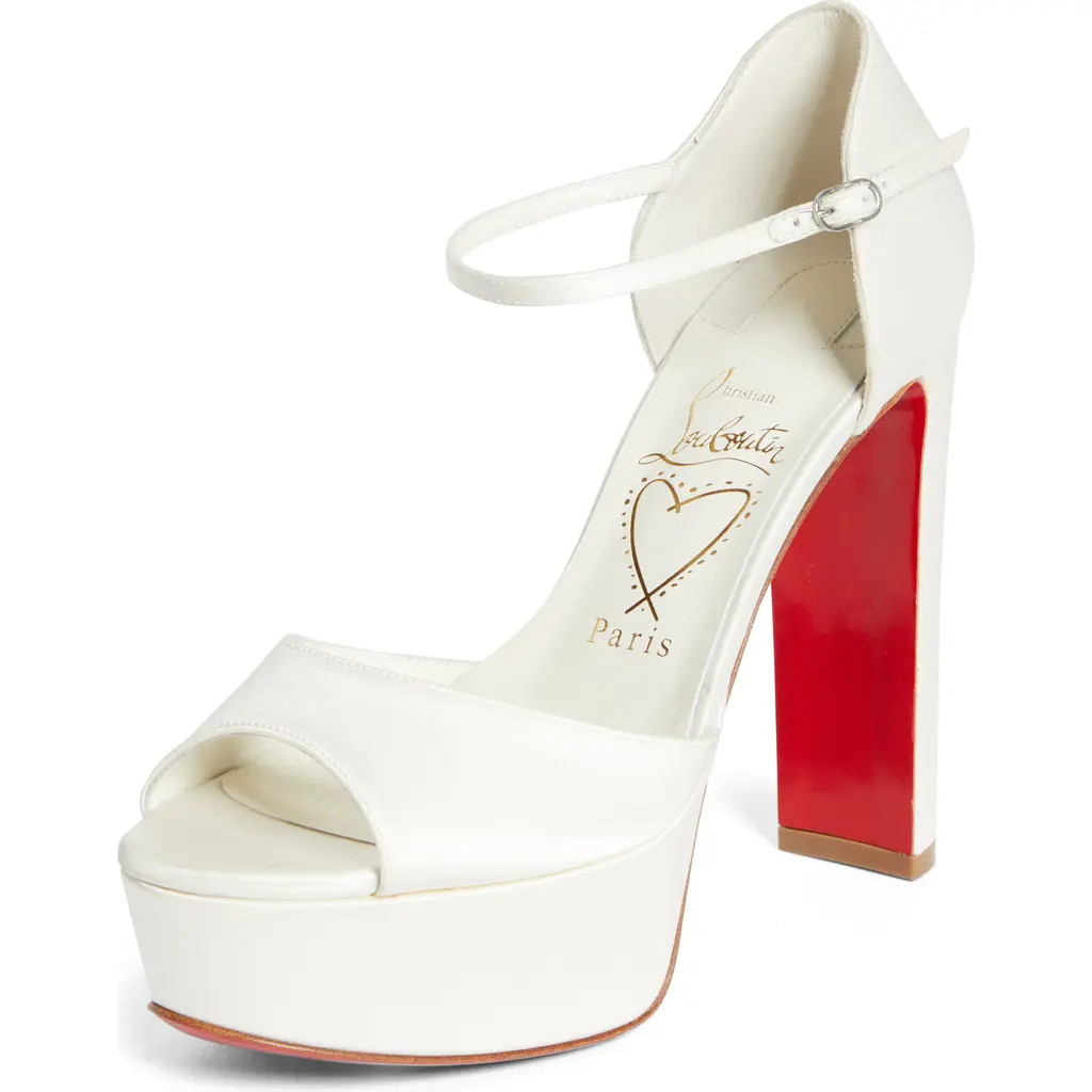 Christian Louboutin Sandaloo Silk Satin Platform Sandal in W446 Ivory/lin Snow at Nordstrom, Size 10Us | Nordstrom