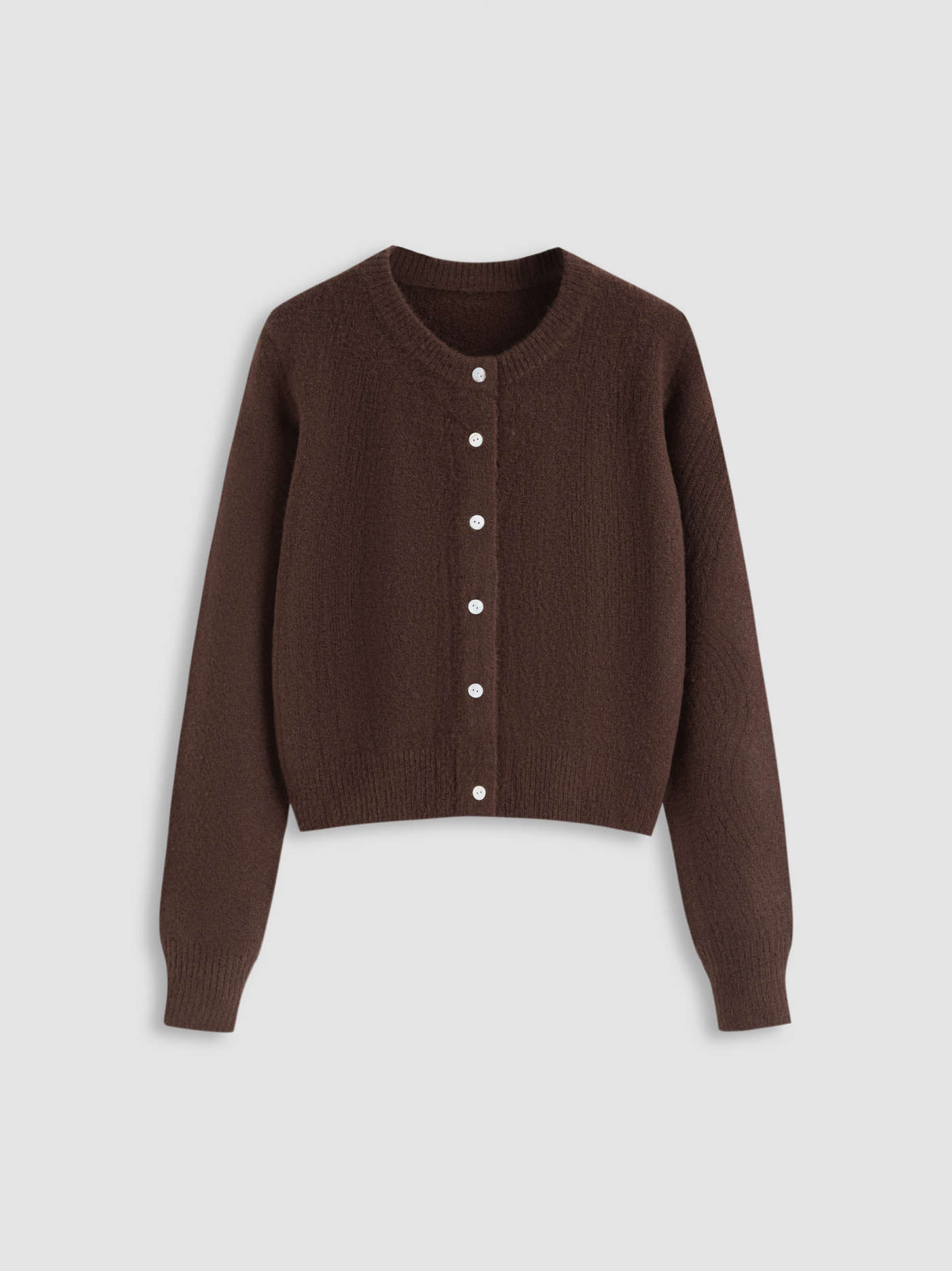 Wool-blend Round Neckline Solid Button Knitted Cardigan | Cider