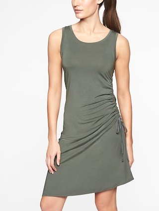 Athleta Womens Side Gather T-Shirt Dress Vintage Flight Size L | Athleta