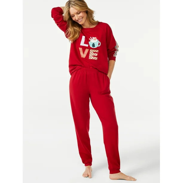 Joyspun Women's French Terrycloth Holiday Pajama Gift Set, 2-Piece, Sizes up to 3X - Walmart.com | Walmart (US)