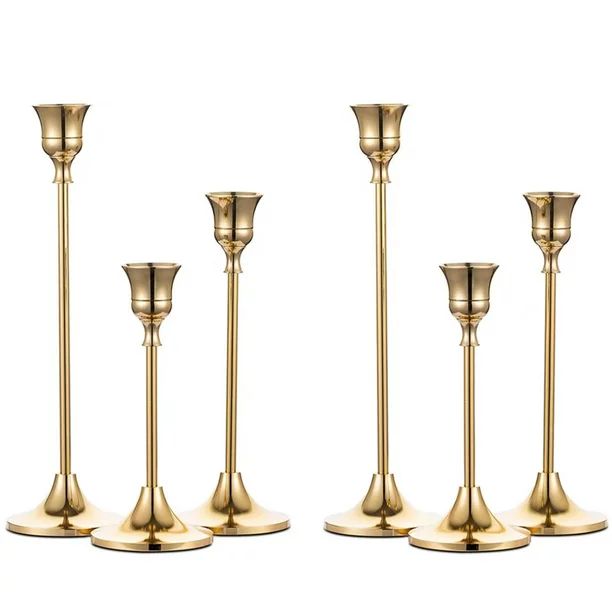 Nuptio Taper Candle Holders in Bulk, Goblet Brass Gold Candlestick Holders Set of 6, Decorative M... | Walmart (US)