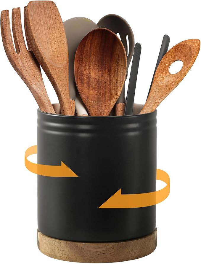 DOWAN 7.6" 360° Rotating Utensil Holder, Kitchen Utensil Holder for Countertop, Ceramic Utensil ... | Amazon (US)