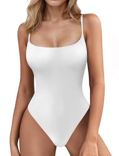 Avidlove Bodysuits for Women Tank Top Body Suits Sleeveless Bodysuit Spaghetti Strap Body Suit Cami Tops (White, S) | Amazon (US)