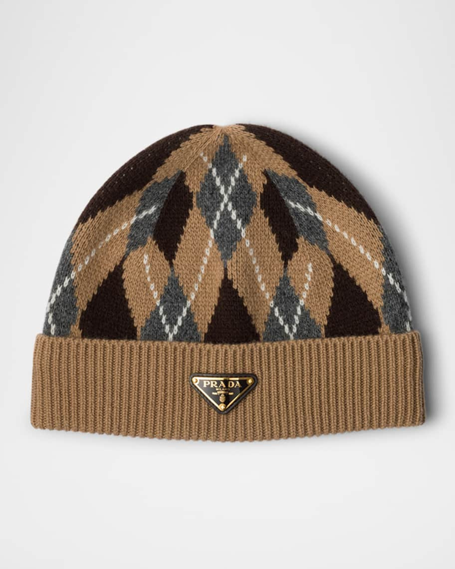 Prada Argyle Cashmere-Wool Knit Beanie | Neiman Marcus