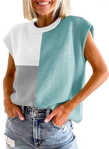 GUNEST Womens Summer Sweater Vest Cap Sleeve Crew Neck Casual Loose Fit Knit Lightweight Pullover... | Amazon (US)