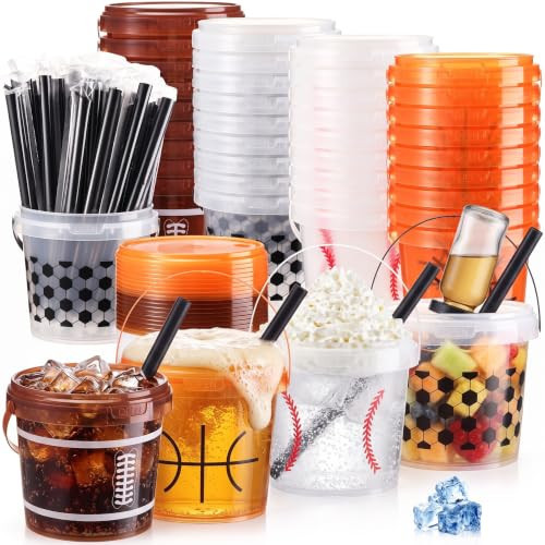 Afarnook 36 Pack 25oz Sports Cups, Mixed Balls Drink Buckets Straws Lids | Amazon (US)