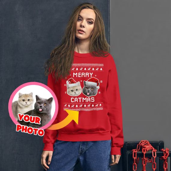 Personalized Cat's Photo Ugly Christmas Sweater Holidays | Etsy | Etsy (US)