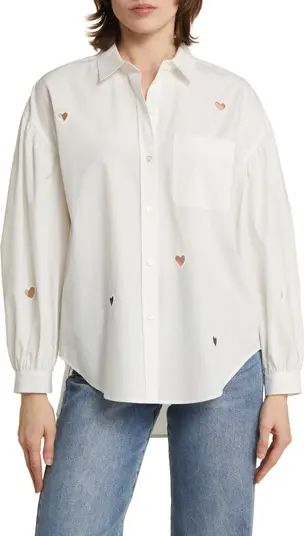 Janae Eyelet Hearts Cotton Blend Button-Up Shirt | Nordstrom