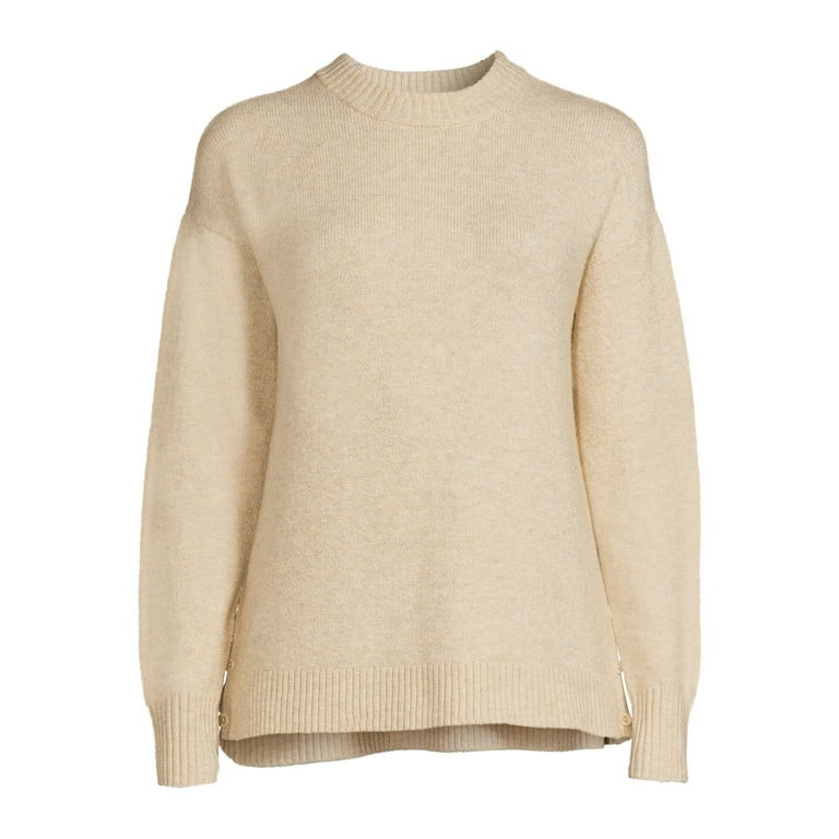 Time and Tru Women's Side Button Crew Neck Sweater, Midweight, Sizes XS-XXXL | Walmart (US)