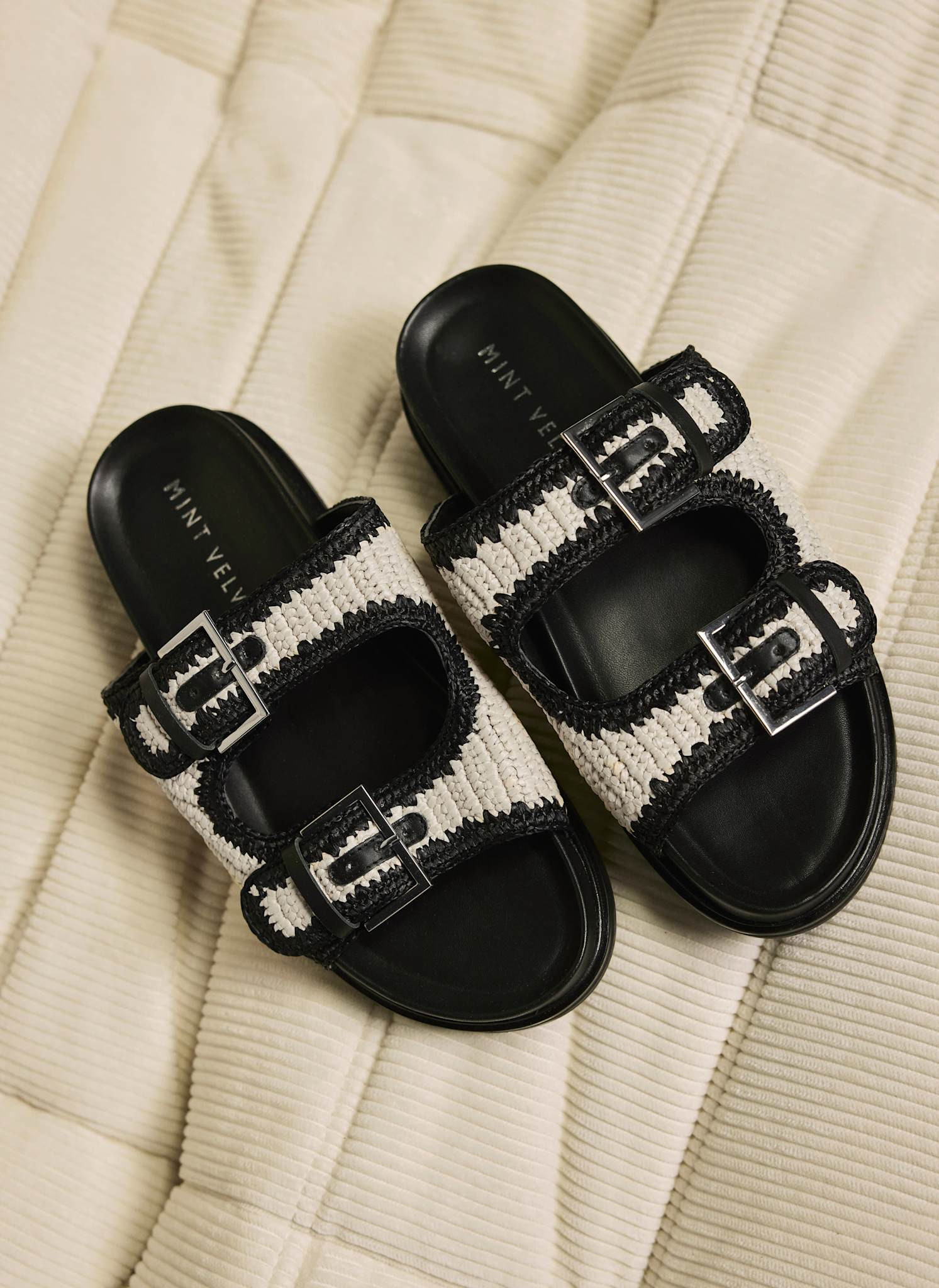 Mal Cream Raffia Sliders | Mint Velvet