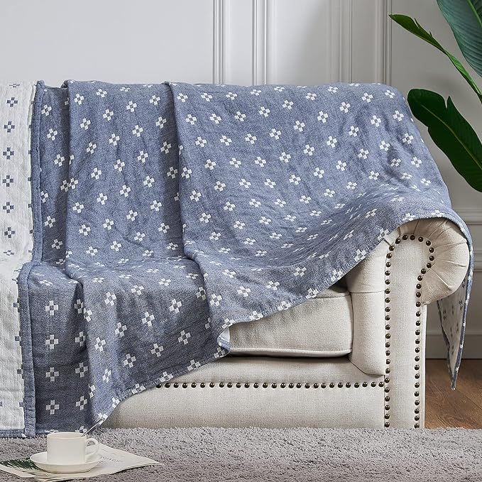 Amazon.com: jinchan Blue Throw Blanket for Couch Boho Throw Blanket Cozy Blanket 100% Cotton Wint... | Amazon (US)