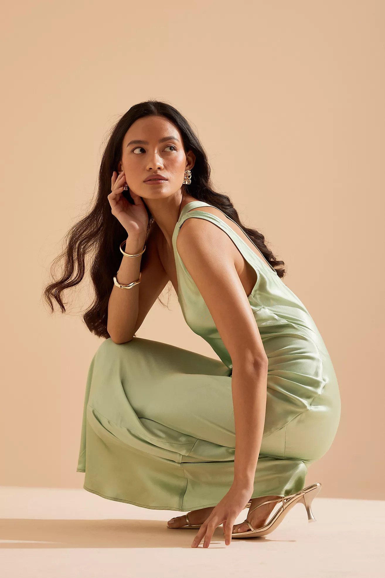 The Lily One-Shoulder Satin Maxi Slip Dress | Anthropologie (UK)