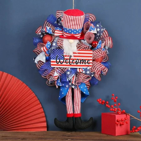 4th of July PALIFEUR Wreath, 26.77 Inch Patriotic Wreaths for Front Door, Artificial Floral Front Door Wreaths Decorations for Memorial Day Independence Day Veterans Day, Red Blue White | Walmart (US)