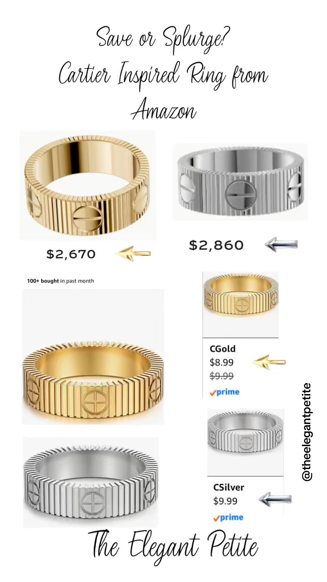 Cartier Look for Less Ring from Amazon 
Follow me for more inspiration. Affordable fashion items with a touch of luxury.                          LOVE UNLIMITED RING
The LOVE collection began with the iconic bracelet created in New York in 1969. An expression of Cartier's design vision, this oval bracelet can be identified by its radical, innovative motif that dares to show its screws.
Above and beyond its design, LOVE is a collection, a physical embodiment of feelings.  #elegantstyle #styleinspo
#designerinspired
#designeramazonfashion
#cartierinspired

#LTKootd #LTKPetite