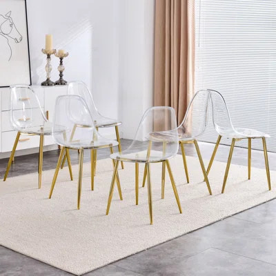 Modern Minimalist Transparent Dining Chair, Chair, Armless Chair, Nordic Creative Makeup Stool, Negotiation Chair, 6-Piece Set Of Gold-Plated Metal Le | Wayfair North America