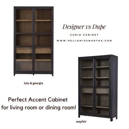 Designer vs dupe curio cabinet!  Very similar and makes a gorgeous statement in any room!
#curio #dupe #lookforless #wayfairsale

#LTKsalealert #LTKhome