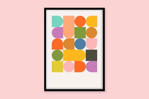 Modern Retro Shapes Print | Colourful Print | A6/A5/A4/A3/A2/A1 | Living Room/Bedroom/Kitchen/Off... | Etsy (US)