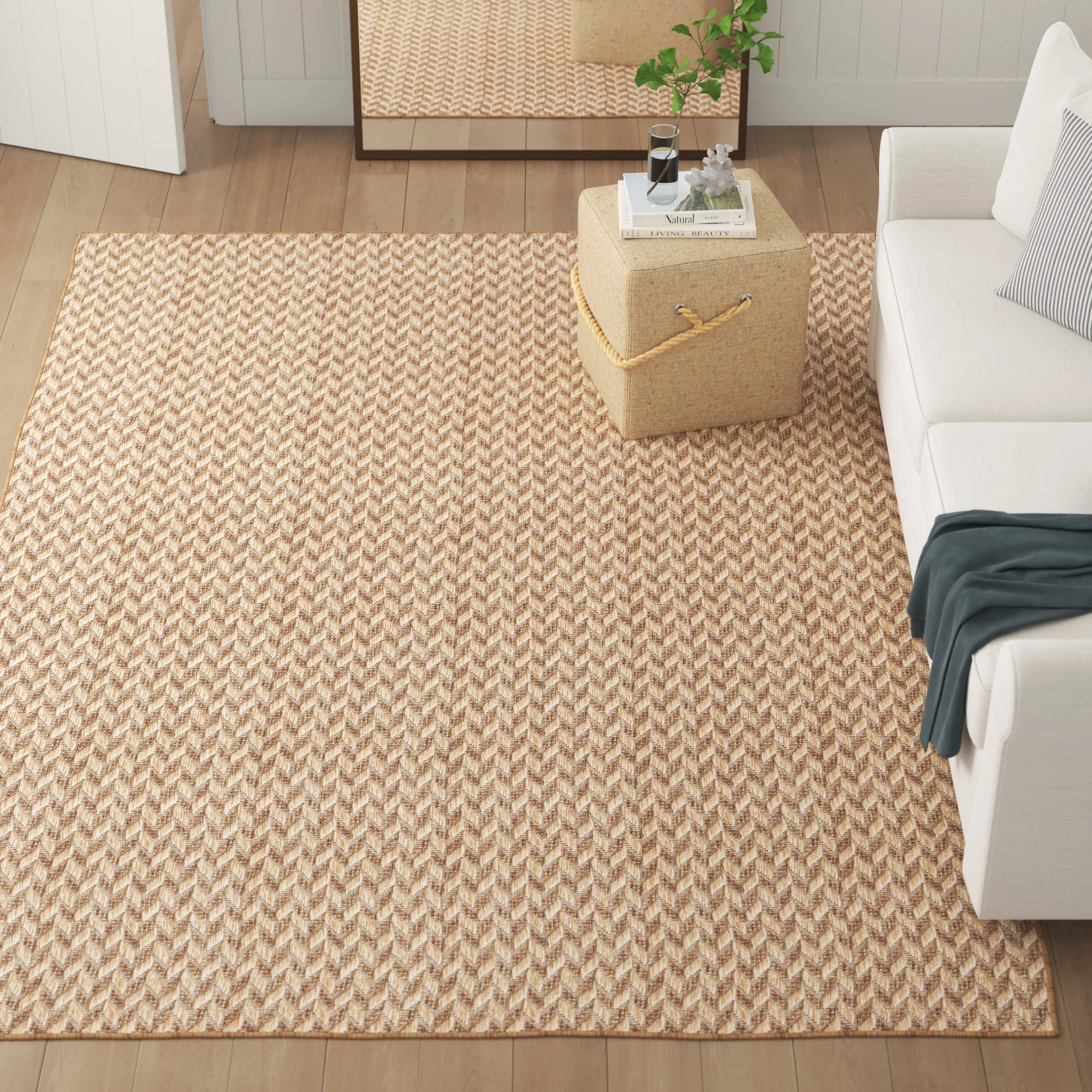 Malaya Herringbone Power Loom Brown/Tan Indoor/Outdoor Rug | Wayfair North America