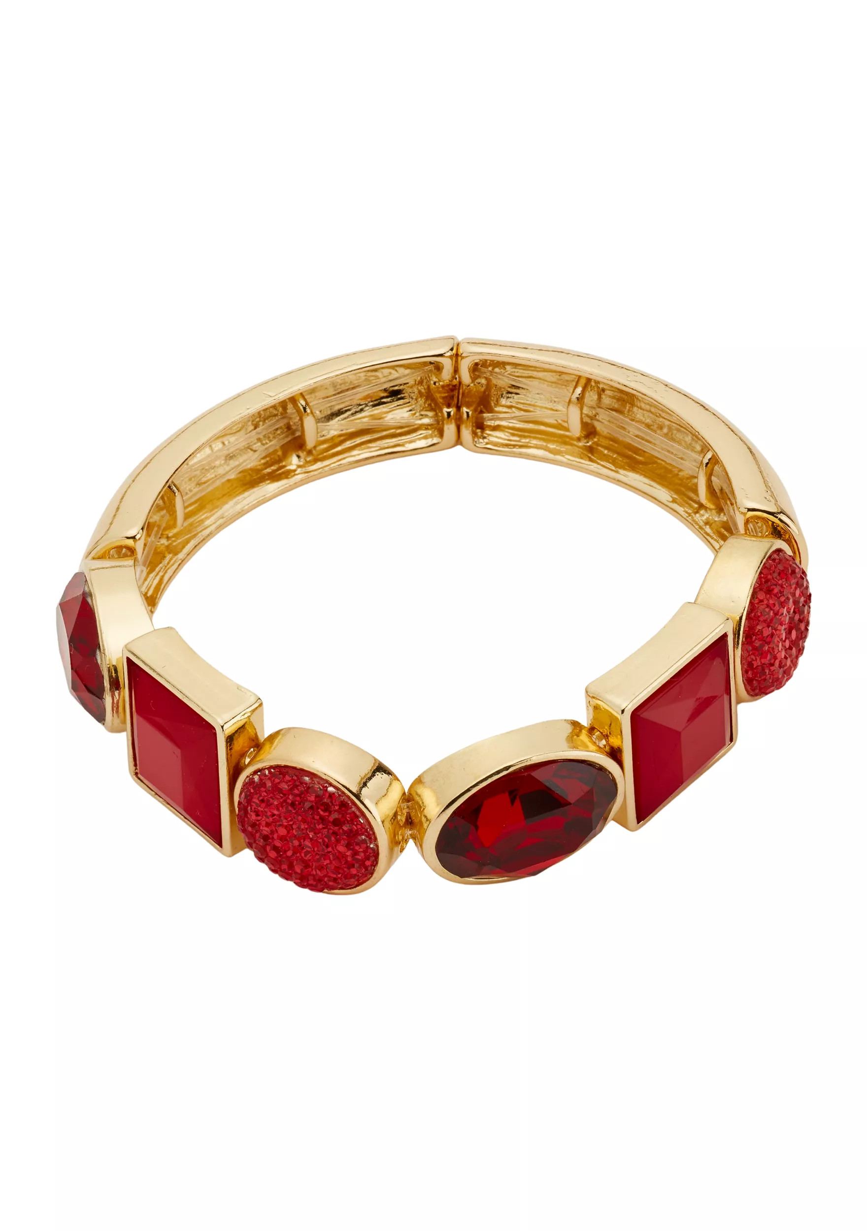 Gold Tone Red Stone Stretch Bracelet | Belk