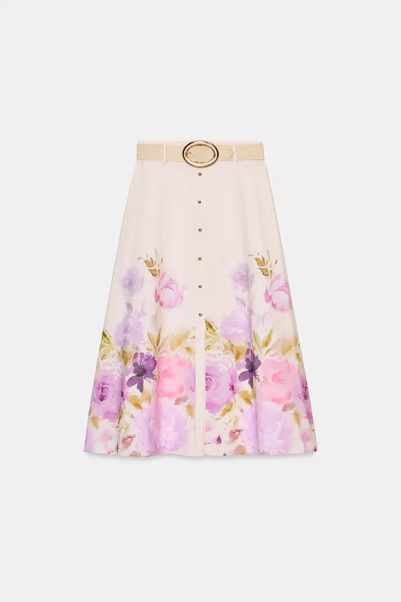 MITTELLANGER ROCK MIT BLUMENMUSTER UND G\u00dcRTEL | Zara US