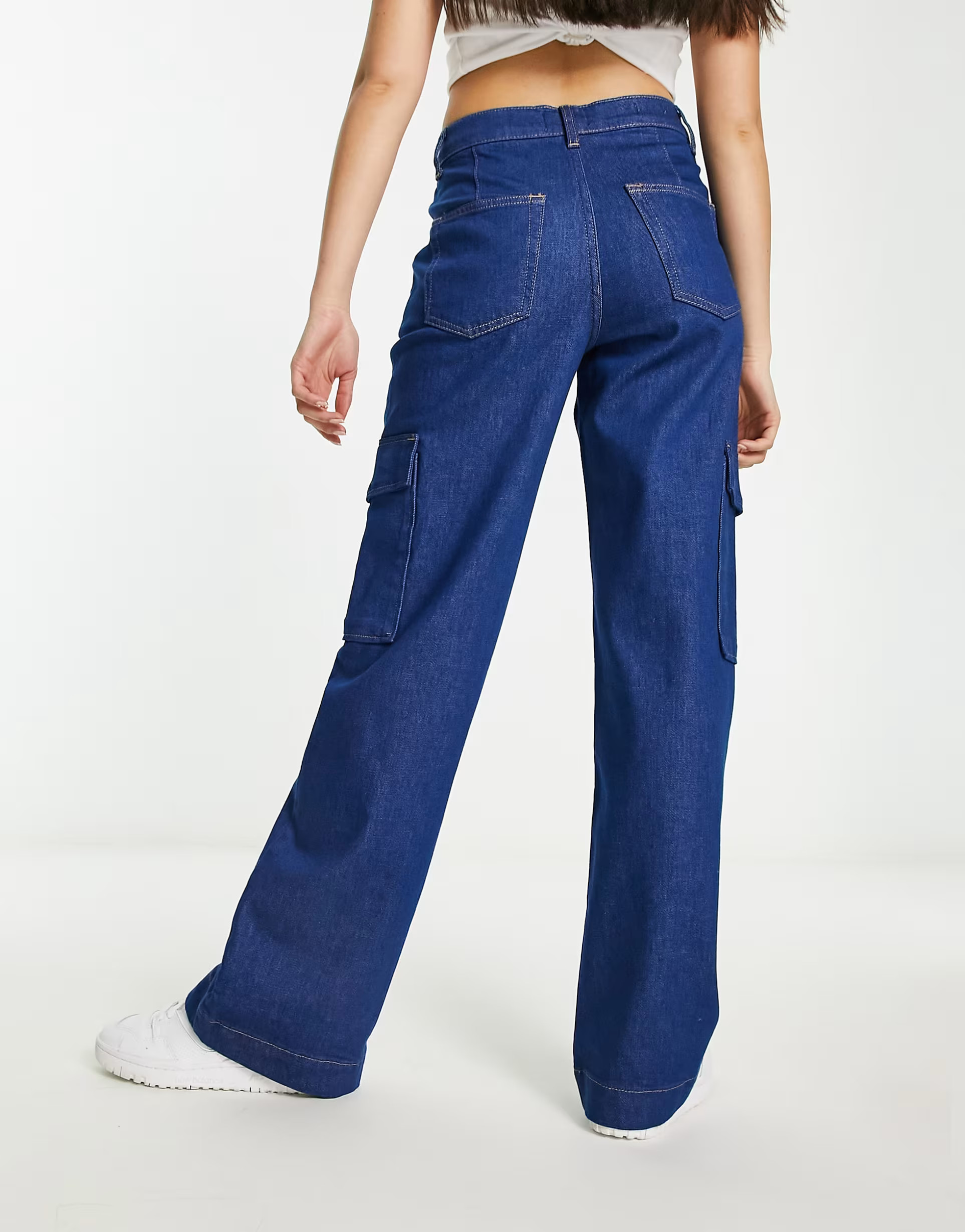 River Island high waisted wide leg cargo pocket jean in medium blue wash | ASOS (Global)