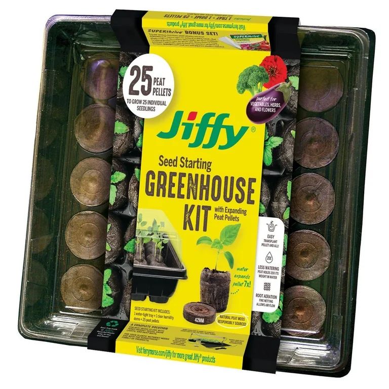 Jiffy 25 Cell Seed Starting Greenhouse with 42mm Peat Pellets w/SUPERThrive Sample | Walmart (US)