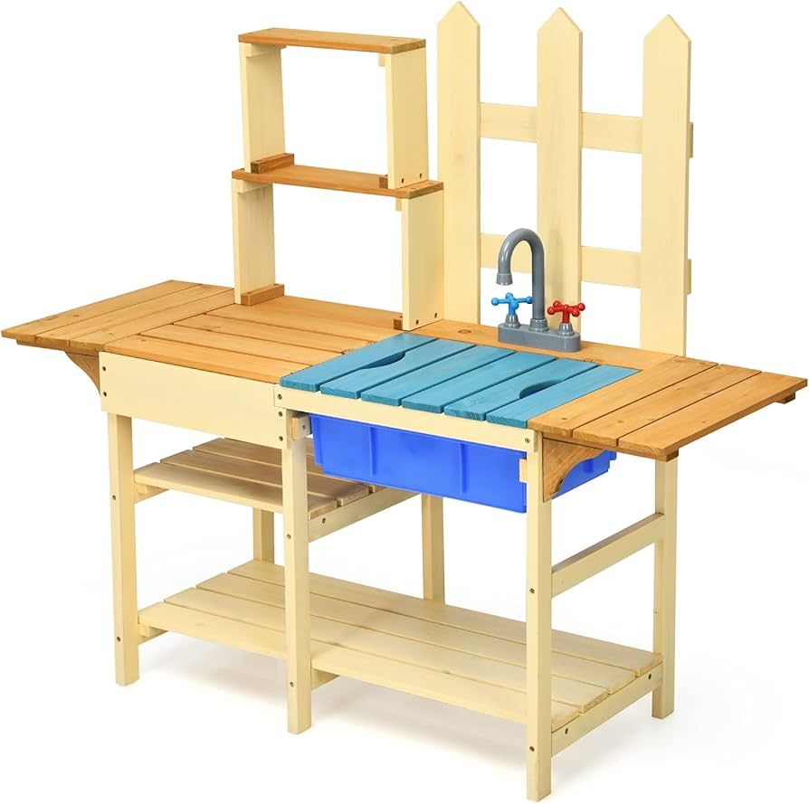 Costzon Mud Kitchen for Kids Outdoor, Wooden Pretend Play Kitchen with Removable Sink, Faucet, St... | Amazon (US)