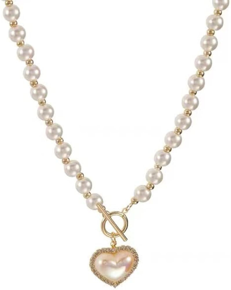 Love Pearl Necklace necklace for women Pearl Crystal Rhinestone Necklace Luxury Necklace Retro Wild Choker Clavicle Chain | Amazon (US)
