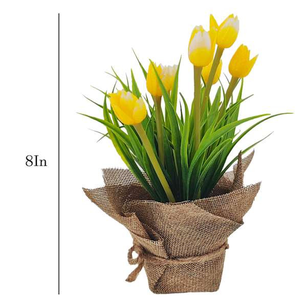 Yellow Tulips in Flax Fabric Bag, 8" | At Home