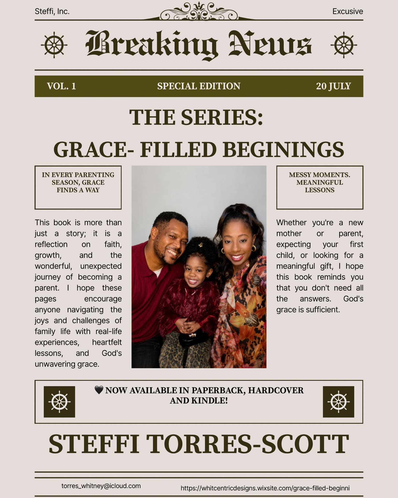 📚✨ It’s Official… My Paperback is Here! ✨📚

🖤 Now available on Amazon in Paperback, Hardcover and Kindle!

Thank you to everyone who has supported me, shared my journey, and believed in this dream. Every purchase, review, and share means more than you know.

📖 Grab your copy today and begin your own grace-filled journey. 

#GraceFilledBeginnings #PaperbackLaunch #NowAvailable #ChristianAuthor #ParentingJourney #FaithAndFamily #AmazonBooks #AuthorLife #BookLaunch #SteffiTorresScott #ChristianParenting #SupportIndependentAuthors