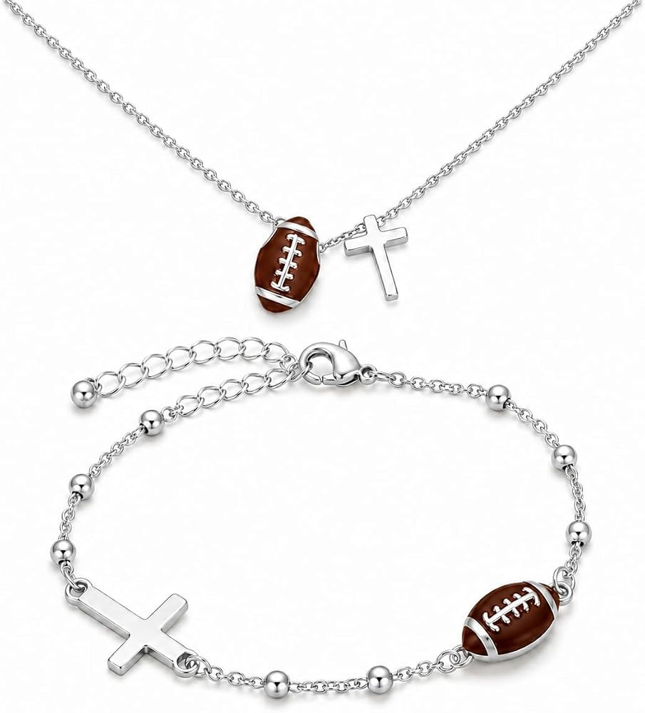 Softball/Football/Tennis/Volleyball/Soccer Necklace and Bracelet Set,Cross Jewelry,Sport Accessor... | Amazon (US)