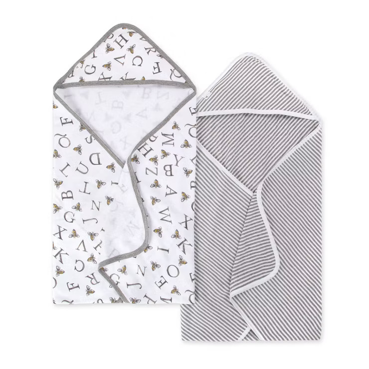 Burt's Bees Baby® Set of 2 A-Bee-C Hooded Towels - White/Heather Gray | Target