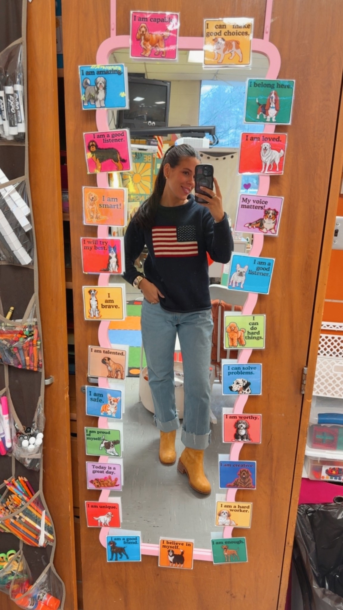 Casual Friday work outfit! Got this American flag sweater at a small boutique in Cape Cod but linked similar ones! 

#LTKootd #LTKWorkwear