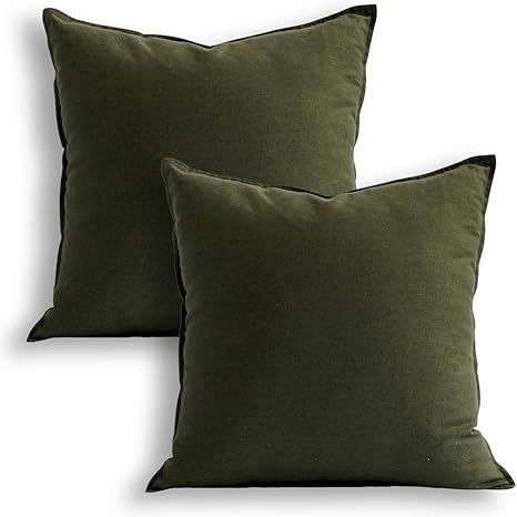 Jeanerlor Set of 2 Decorative 26"x26" Cotton Linen Chair Throw Pillow Case Green for Sofa Durable... | Amazon (US)