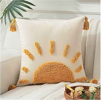Decorative Boho Throw Pillow Cover 18x18 Inch for Couch Living Room Outdoor, Sun Tufted Pillow Co... | Amazon (US)