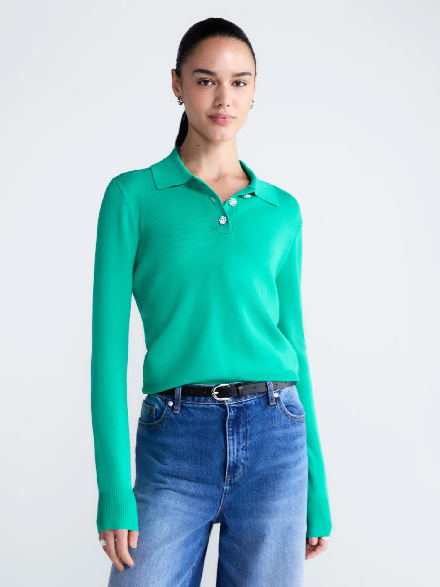 Free Assembly Women's and Women's Plus Polo Sweater with Long Sleeves, Lightweight, Sizes XS-4X - Walmart.com | Walmart (US)