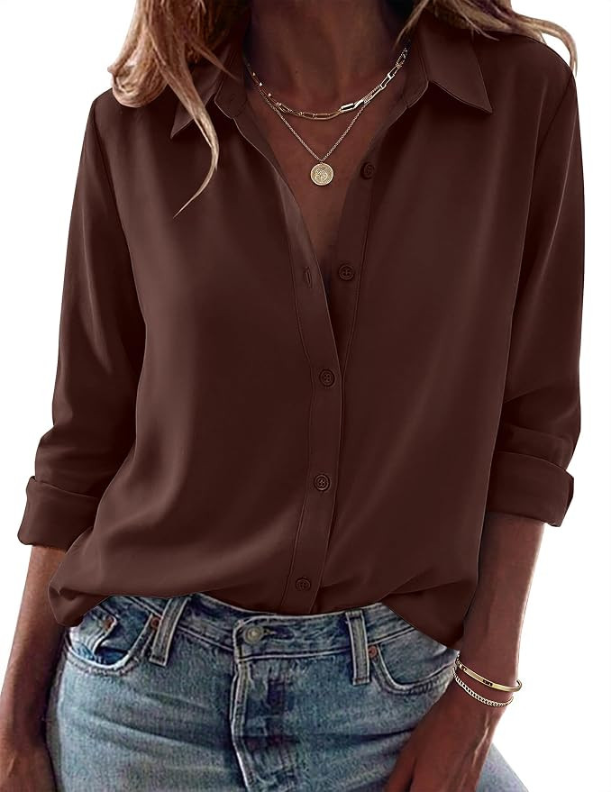 Zeagoo Blouses for Women Dressy Casual Long Sleeve Button Down Shirts Collared Summer Tops Fall F... | Amazon (US)