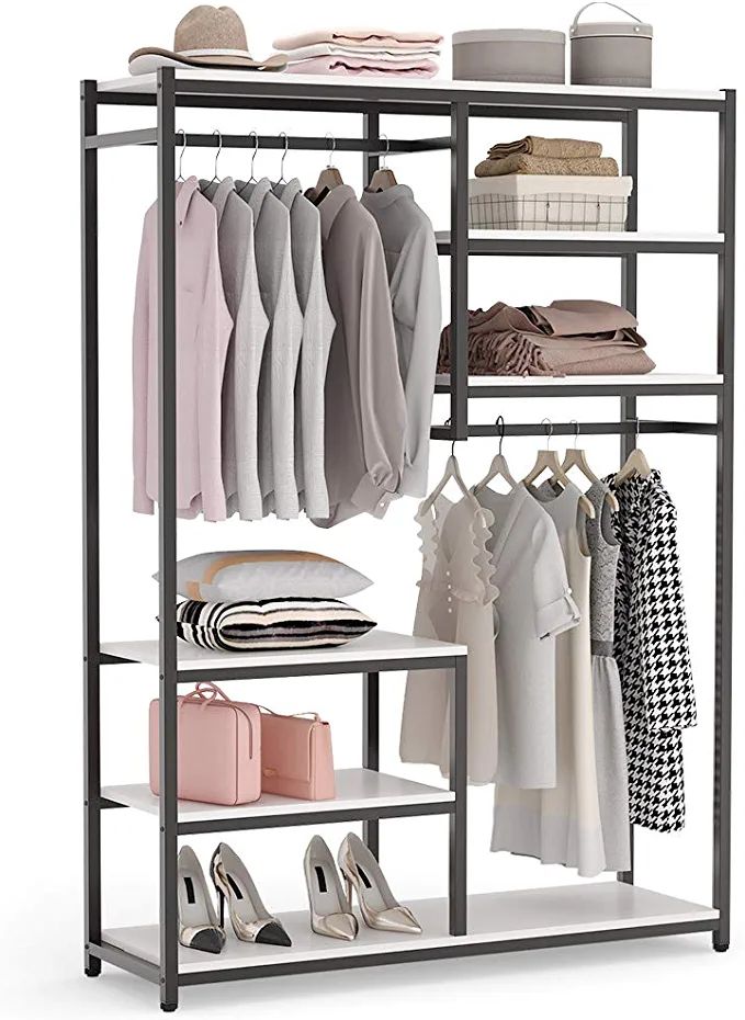 Tribesigns Free-standing Closet Organzier, Double Hanging Rod Clothes Garment Racks with Storage ... | Amazon (US)