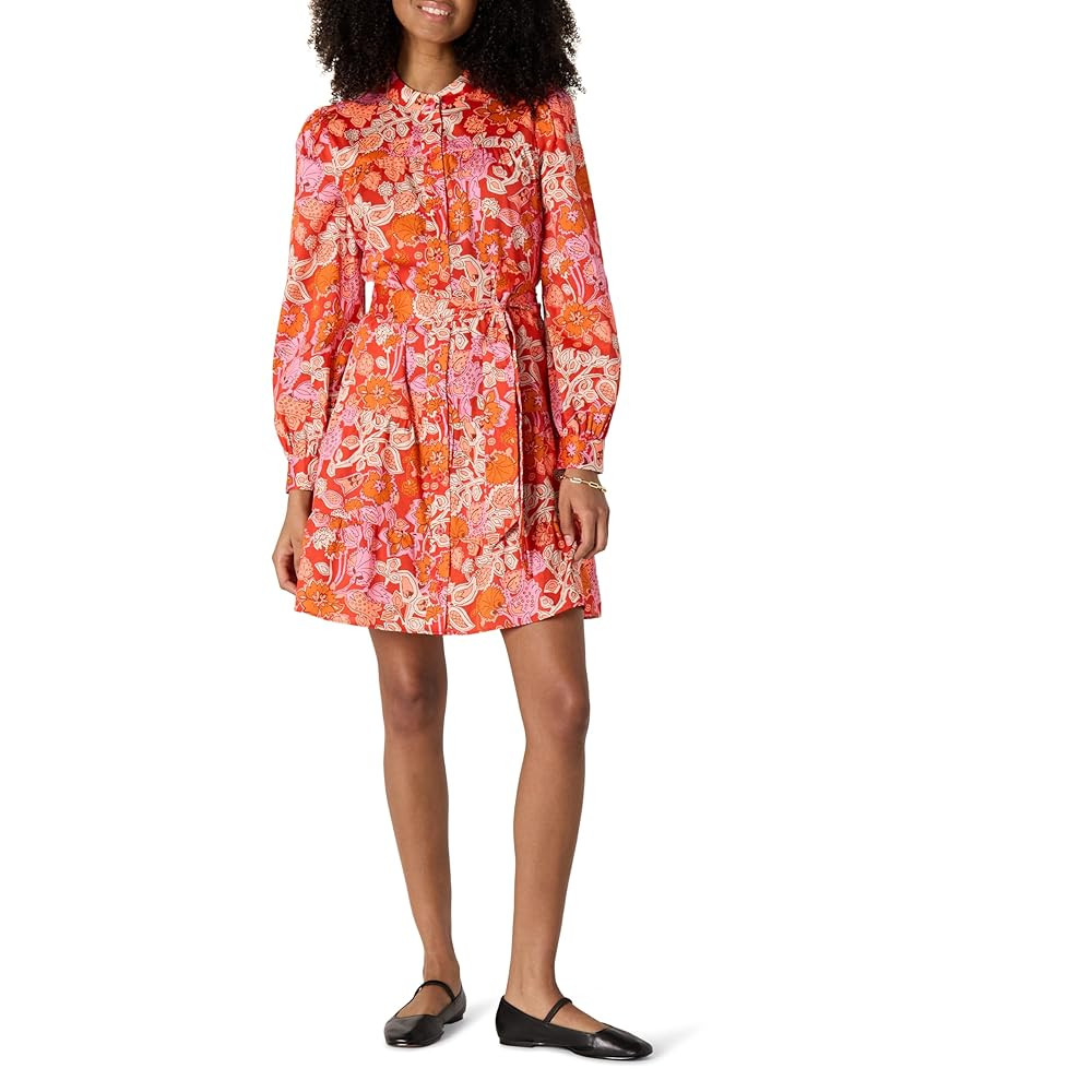 Amazon Essentials Women's Regular-Fit Cotton Sateen Tiered Shirt Dress | Amazon (US)