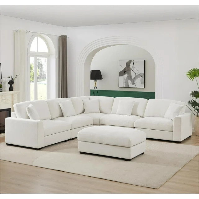 Avery Reversible Modular 6 Piece Corner Sectional Couch with Ottoman - Walmart.com | Walmart (US)