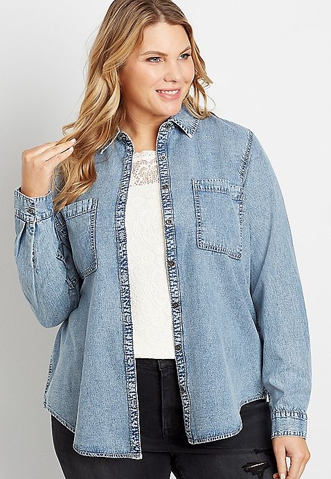 Plus Size Denim Button Down Utility Shirt | Maurices