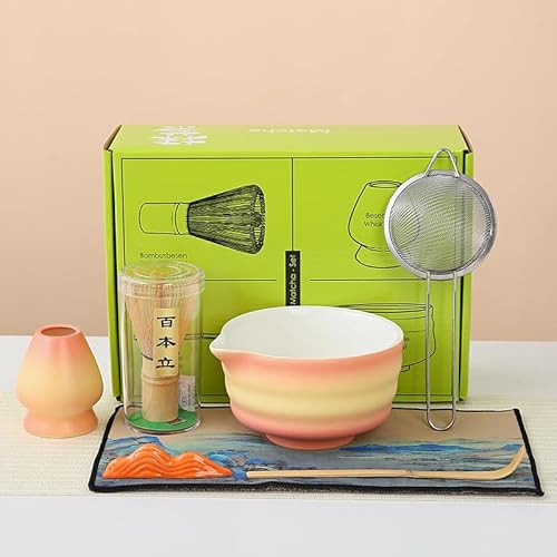 Japan Matcha Set Matcha Whisk Matcha Bowl with Pouring Spout Scoop Matcha Whisk Holder Tea Making Kit. 1 Japanese Tea Set,Matcha color,Color Box Packing, 15.2 ounce 7pcs | Amazon (US)